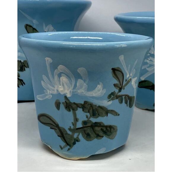 Mid 20th Century HandPainted French Blue Ceramic Planter Flower Pots Set of 3 - Picture 3 of 12